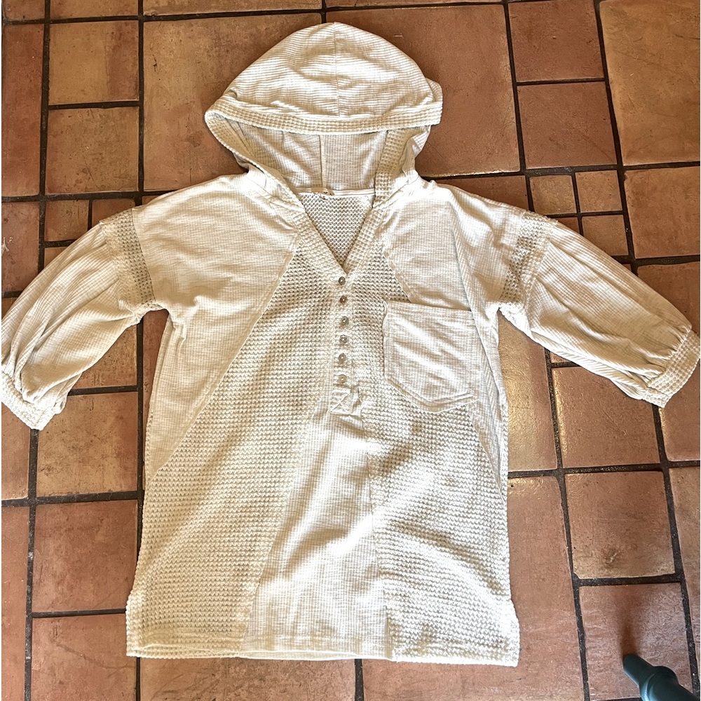 POL hooded button down top
